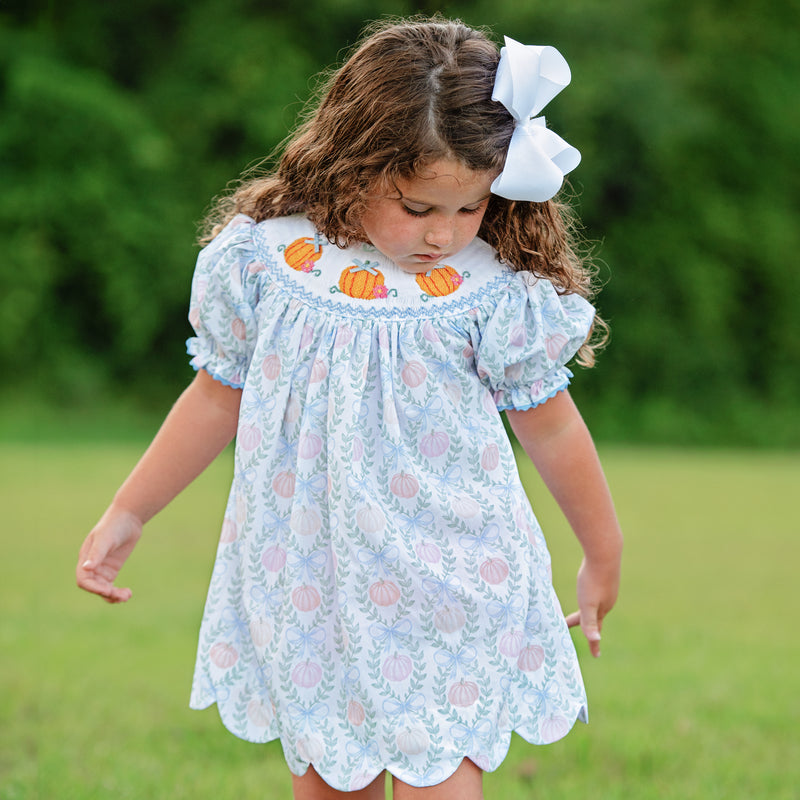 Girls Smocked Pumpkin Dress