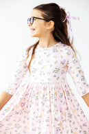 Pastel Petals 3/4 Sleeve Pocket Twirl Dress