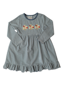 Baby Girls Navy Turkey Embroidered Ruffle Dress | Thanksgiving Boutique Dress