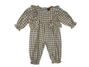Evelyn Romper – Khaki Gingham Baby Girl Outfit