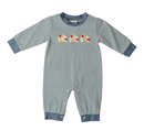 Baby Boys Turkey Embroidered Romper | Blue Stripe Boutique Thanksgiving Romper