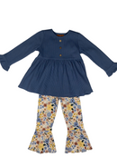 Girls Blue Floral Bell Bottom Set – Tunic Top & Flared Pants