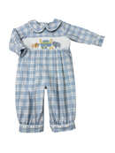 Baby Boys Smocked Noah's Ark Blue Plaid Longall | Boutique Long Sleeve Jon Jon
