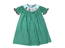 Christmas Time Smocked Bishop Dress – Girls Green Gingham Holiday Outfit