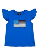 Girls' Ruffle Sleeve Sequin American Flag Tee