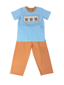 Boys Smocked Pumpkin Pant Set | Blue Stripe Boutique Fall Outfit