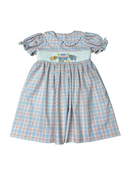Girls Smocked Noah's Ark Plaid Dress | Boutique Blue & Pink Church Dress