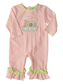 Girls Noah's Ark Ruffle Romper | Pink Stripe Boutique Baby Outfit