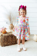 Preppy Pumpkins 3/4 Sleeve Ruffle Twirl Dress