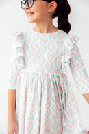 Pumpkin Kisses, Harvest Wishes 3/4 Sleeve Ruffle Twirl Dress