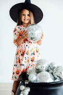 Pumpkin Peekaboo 3/4 Sleeve Pocket Twirl Dress