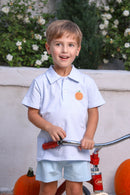 Pumpkin Patch Polo – Classic Striped Boys Polo with Pumpkin Appliqué