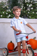 Pumpkin Patch Polo – Classic Striped Boys Polo with Pumpkin Appliqué