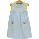 Girls Puppy Paws Pocket Dress – Blue Stripe & Yellow