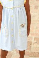 Girls Puppy Paws Pocket Dress – Blue Stripe & Yellow