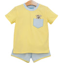 Boys Puppy Paws Pocket Short Set – Yellow & Blue