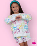 Azarhia Bright Smiley Faces White Oversized Sweatshirt | Girls Designer Pullover | Bossier City, LA