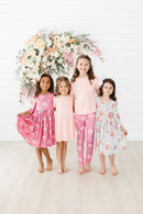 Peach Rainbow 3/4 Sleeve Pocket Twirl Dress