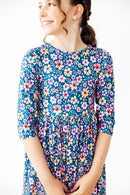 Rainforest Blooms 3/4 Sleeve Pocket Twirl Dress