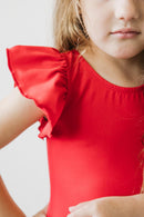 Red S/S Flutter Sleeve Leotard