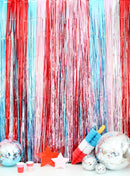 Red, White, and Blue Mylar Streamer Curtain backdrop