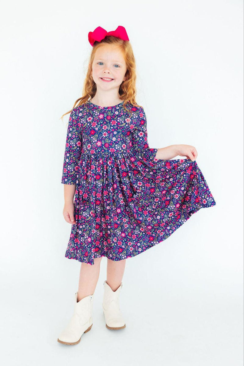 Flower Farm 3/4 Sleeve Pocket Twirl Dress