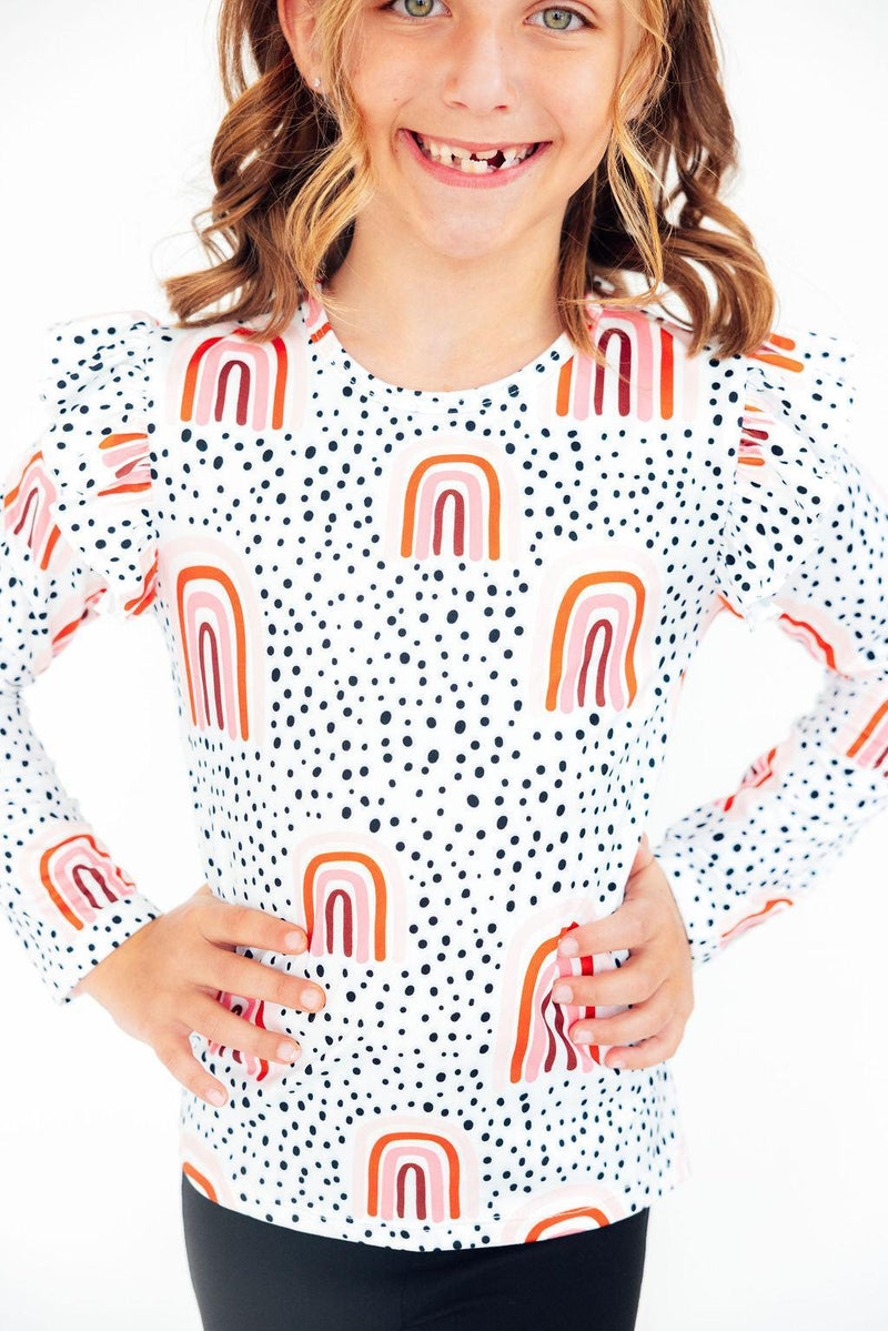 Peach Rainbow L/S Ruffle Tee