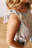 Girls Blue Multi Floral Tie Shoulder Romper | Bossier City, LA