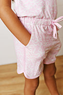 Girls Pink Bow Print Tie Shoulder Romper