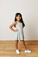 Girls Aqua Bloom Floral Athletic Twirl Dress | Built-In Shorts | Bossier City, LA