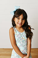 Girls Aqua Bloom Floral Athletic Twirl Dress | Built-In Shorts | Bossier City, LA
