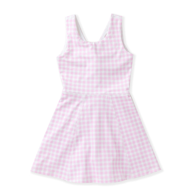 pink checkered athletic dress Girls Pink Gingham Athletic Twirl Dress | Built-In Shorts