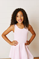 Girls Pink Gingham Athletic Twirl Dress | Built-In Shorts | Bossier City, LA