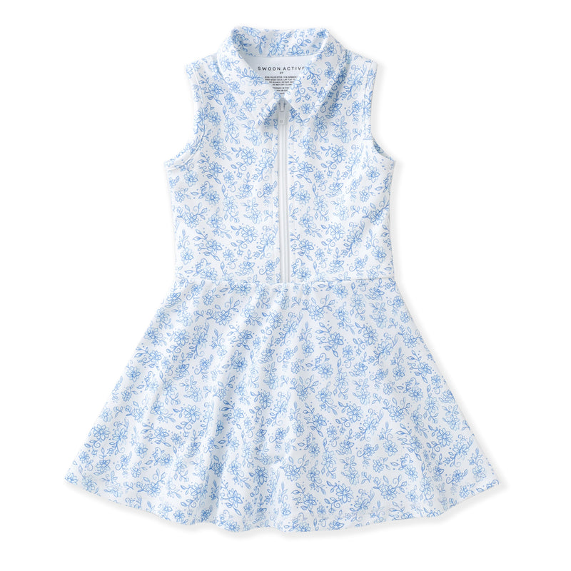 Girls Blue Chintz Floral Athletic Twirl Dress | Built-In Shorts