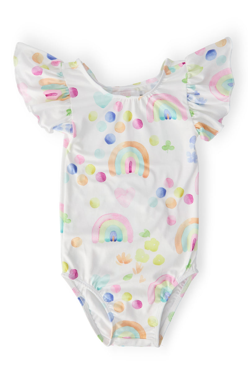 SALE Watercolor Rainbows S/S Flutter Sleeve Leotard