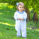 Blue Trellis Bow Girls Romper | Long Sleeve Fall Baby Romper | Bossier City, LA