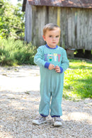 Boys Tool Appliqué Romper | Green Striped Long Sleeve Baby Romper | Bossier City, LA