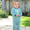 Boys Tool Appliqué Romper | Green Striped Long Sleeve Baby Romper | Bossier City, LA