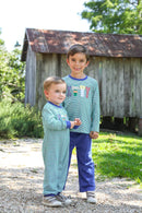 Boys Tool Appliqué Romper | Green Striped Long Sleeve Baby Romper | Bossier City, LA