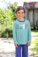 Boys Tool Appliqué Shirt | Green Striped Long Sleeve Boutique Shirt | Bossier City, LA