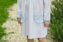 Girls Bow Pocket Dress | Pink & Blue Long Sleeve Boutique Dress | Bossier City, LA