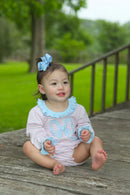Girls Pink Bow Bubble Romper | Blue Bow Appliqué Baby Bubble | Boutique Baby Girl Outfit | Bossier City, LA