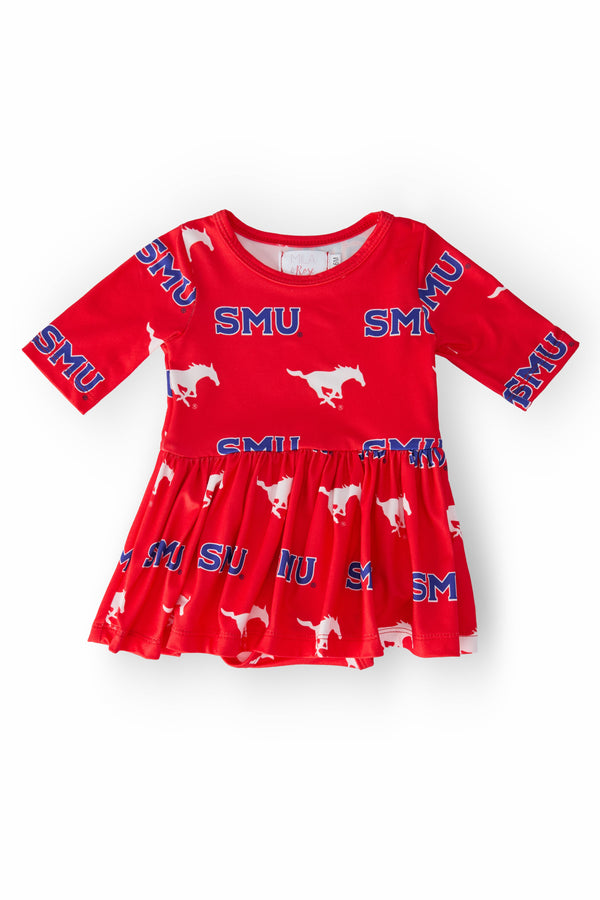 SMU Red Mustang 3/4 Sleeve Twirl Bodysuit