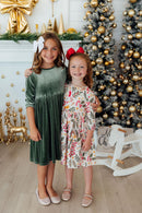 Sage Velvet Twirl Dress