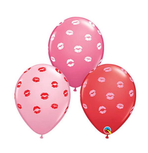 11" Kisses Red & Pink Latex Balloons - 10 Pack for Valentine's Decor