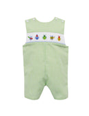 Boys Smocked Bug Jon Jon – Green Gingham Beetle Embroidered Jon Jon