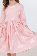 SALE Soft Pink Suns 3/4 Sleeve Pocket Twirl Dress