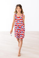 Stars & Stripes Ruffle Cross Back Dress