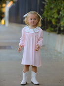 Pink Goose Embroidered Baby Girl Dress Peter Pan Collar Bow Dress