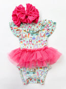 Sweet Treats Bamboo Flutter Tutu Onesie | Baby Girl Dessert Print Bubble Romper | Boutique Baby Outfit | Bossier City, LA